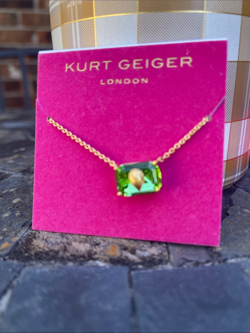Kurt Geiger Gold-Tone Chain Necklace with Green Crystal